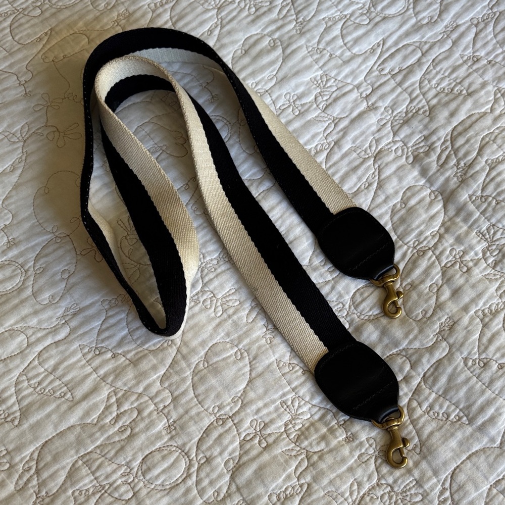 Clare V Black/Cream Striped Cotton Webbing Strap